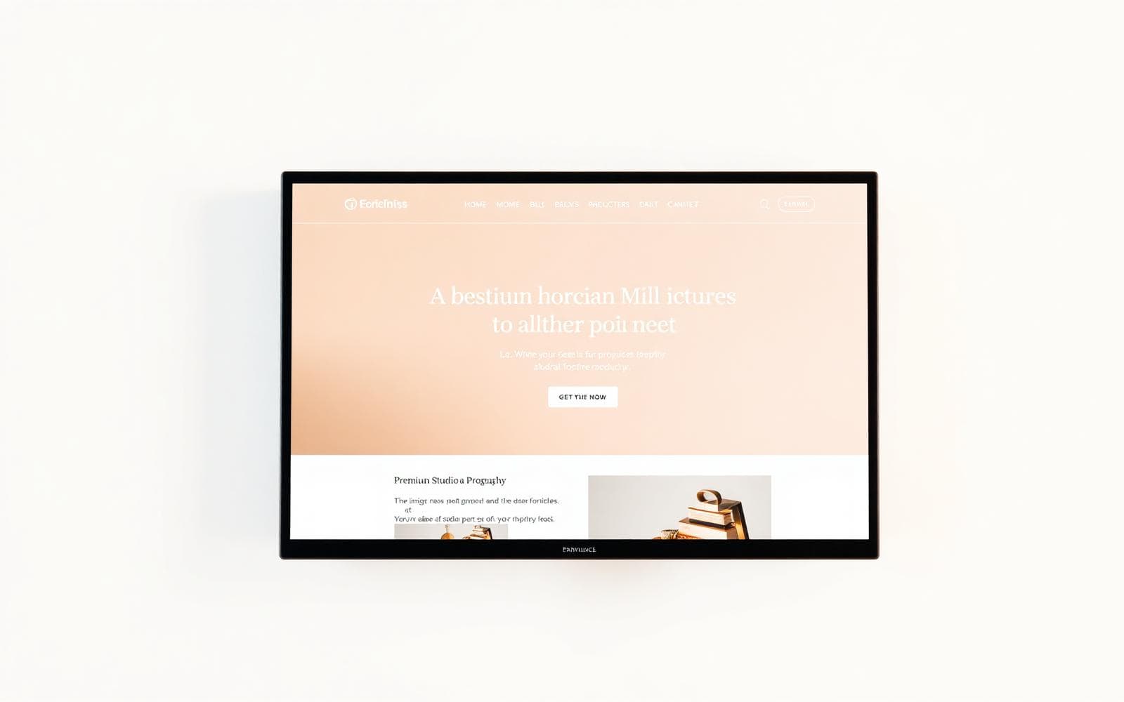 Light-background website mockup displayed on a monitor