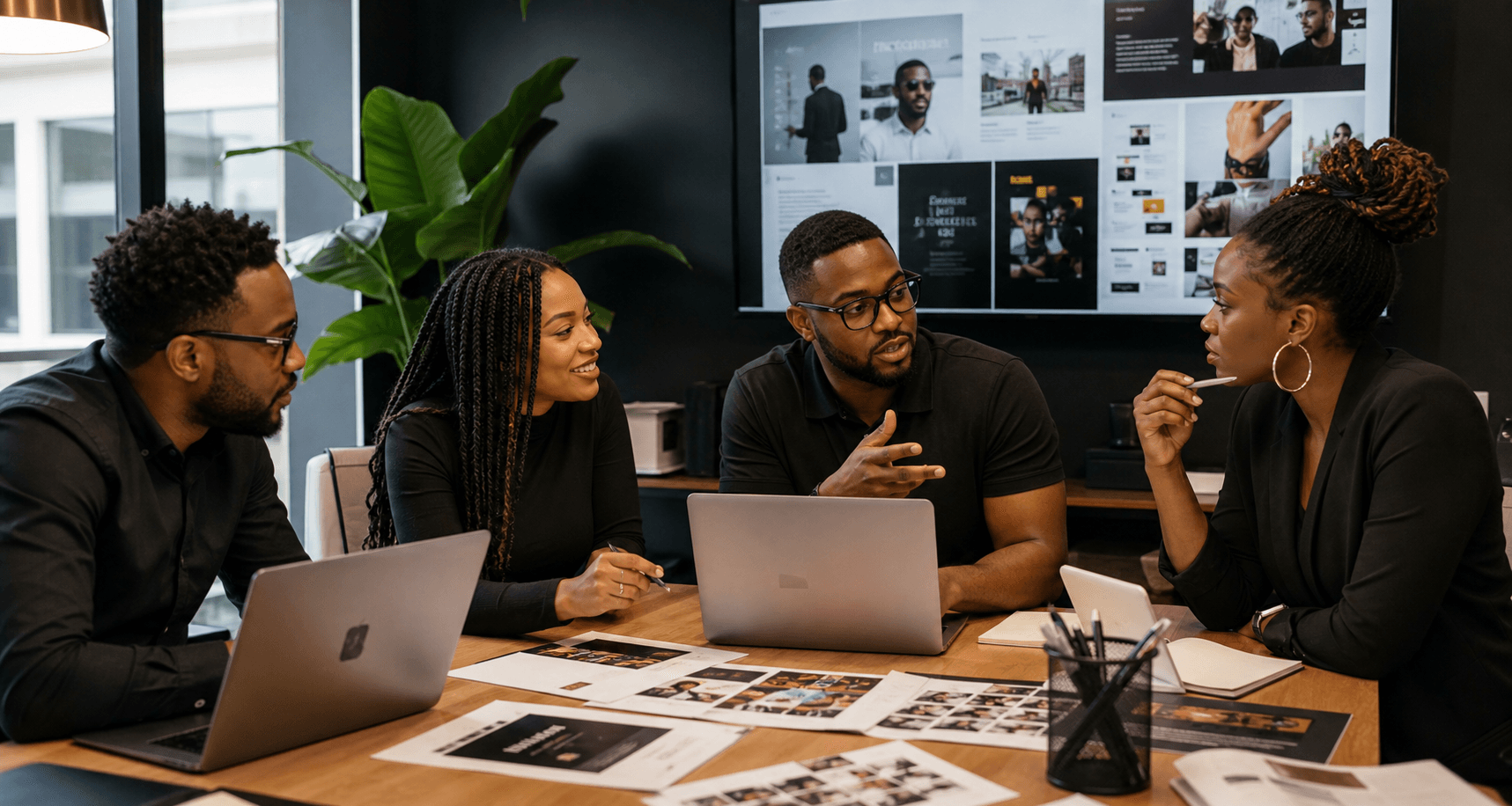 Black marketing professionals planning a campaign together