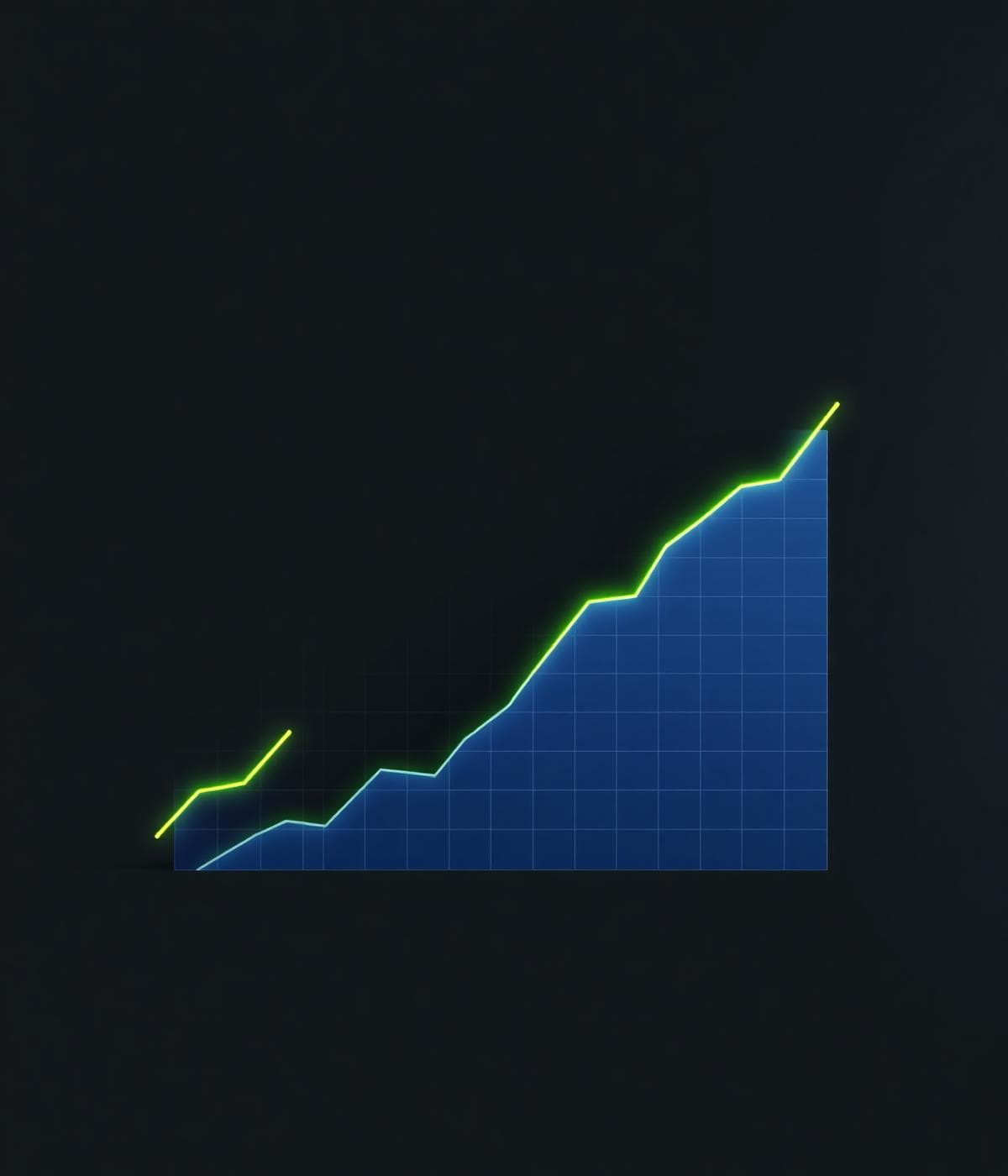 Search performance growth chart with lime line and blue graph