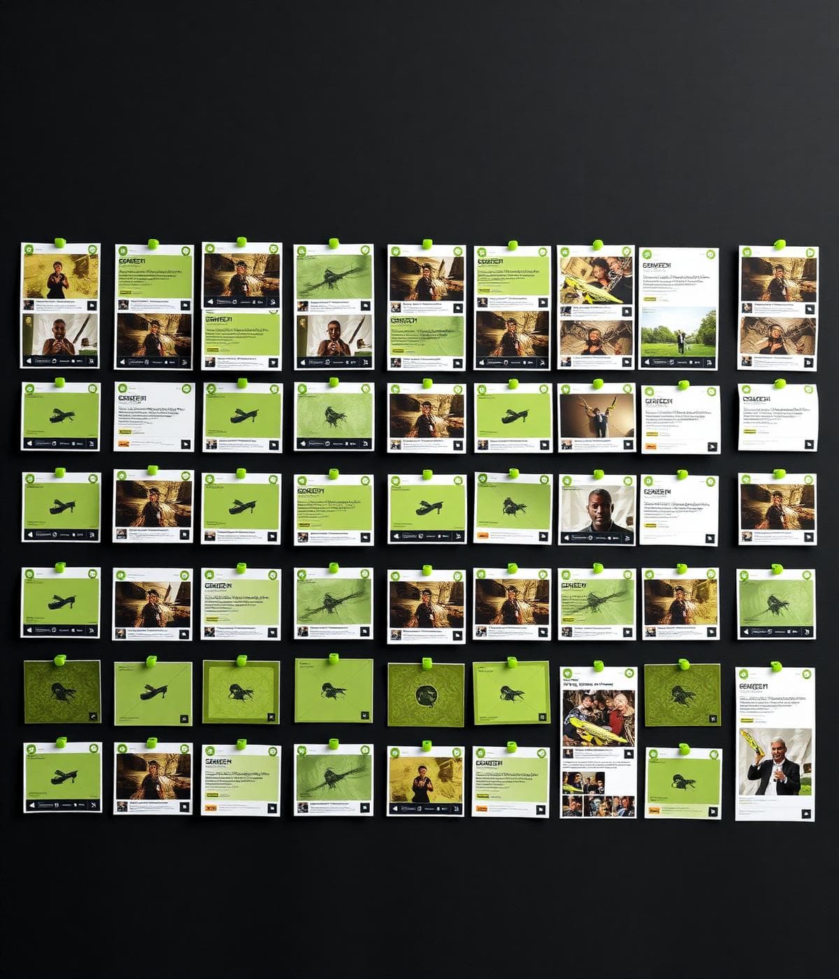 Large wall of social content posts arranged in a grid